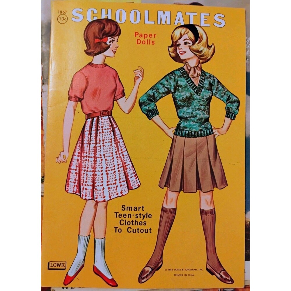 Vtg 1964 Schoolmates Paper Dolls Book 1867 Lowe 1960s Fashion Mod Uncut Complete